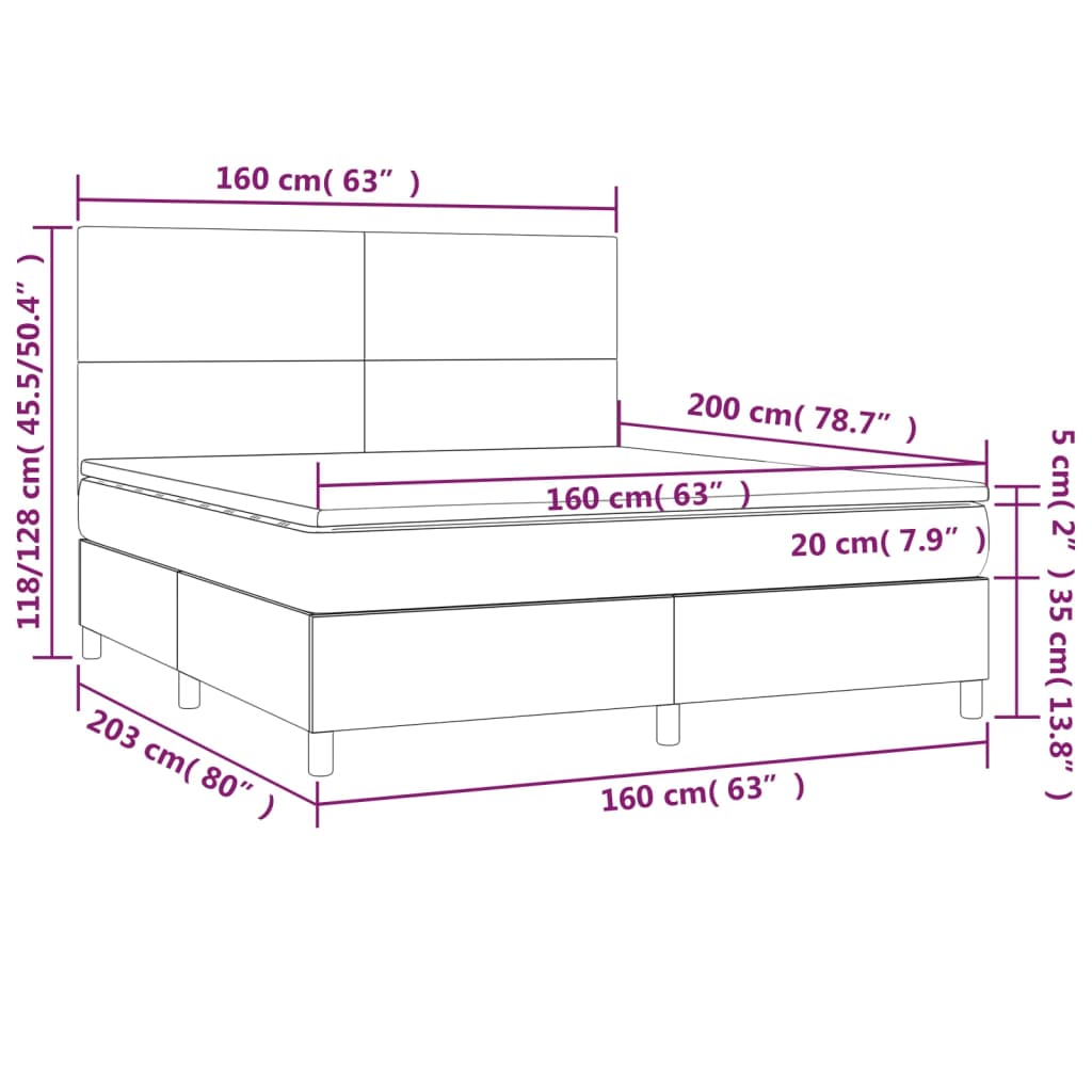 vidaXL Cama box spring colchón y LED cuero sintético negro 160x200 cm