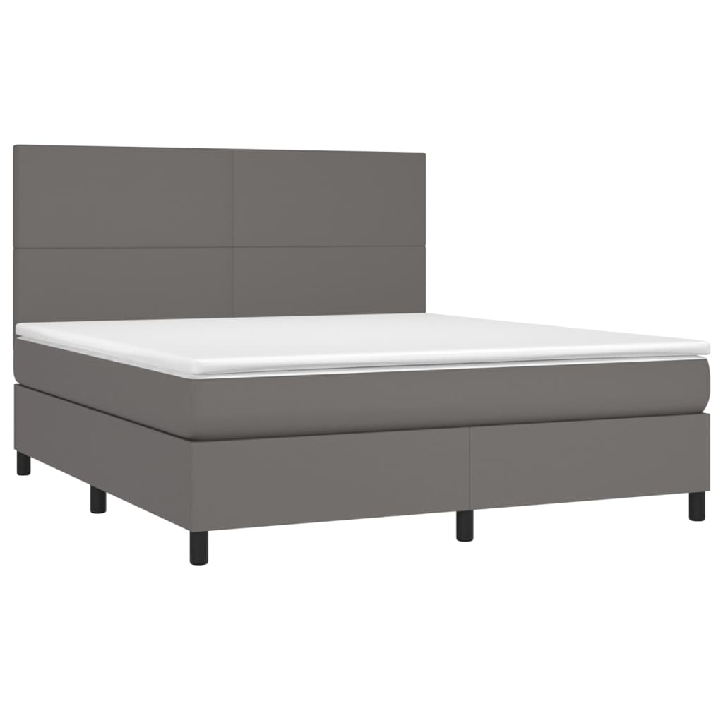 vidaXL Cama box spring colchón y LED cuero sintético gris 160x200 cm