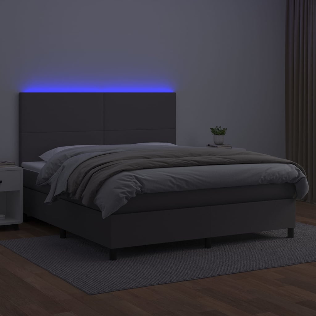 vidaXL Cama box spring colchón y LED cuero sintético gris 160x200 cm