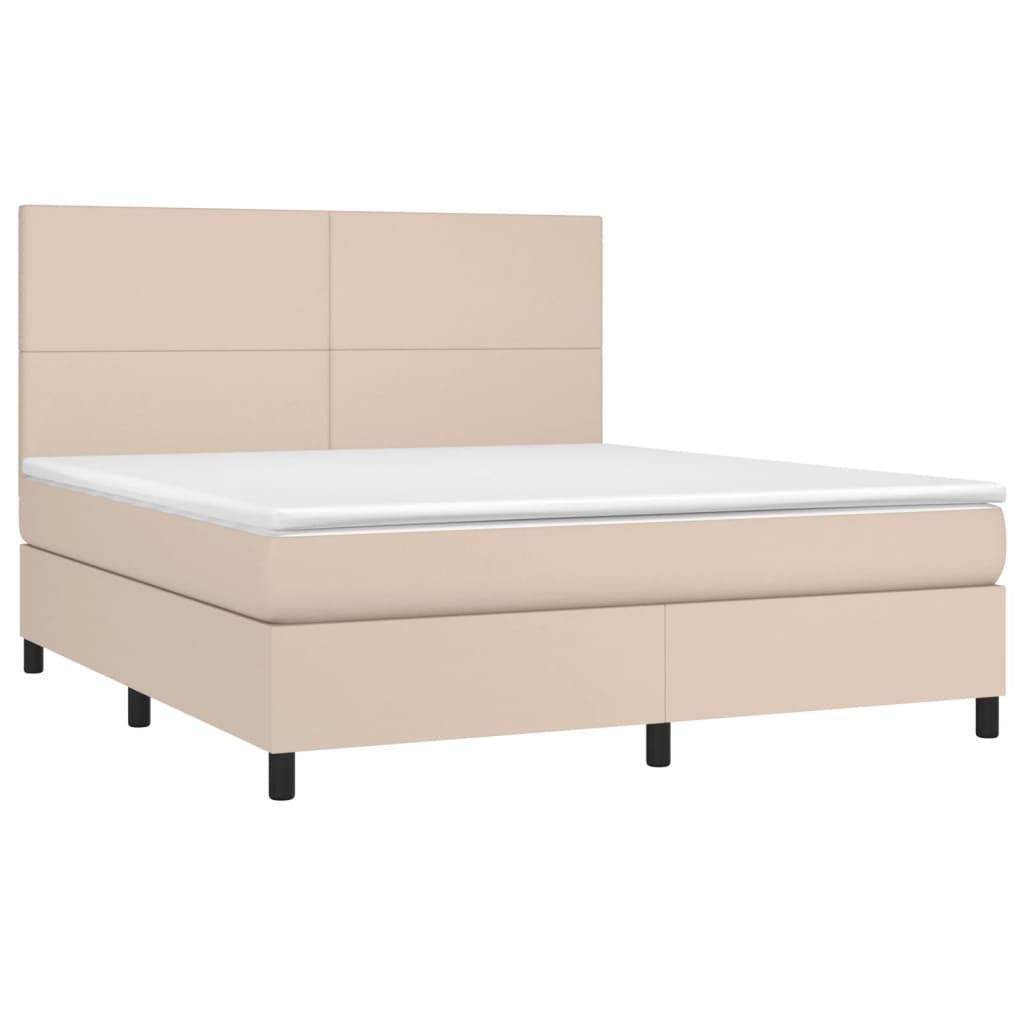 vidaXL Cama box spring colchón LED cuero sintético capuchino 180x200cm