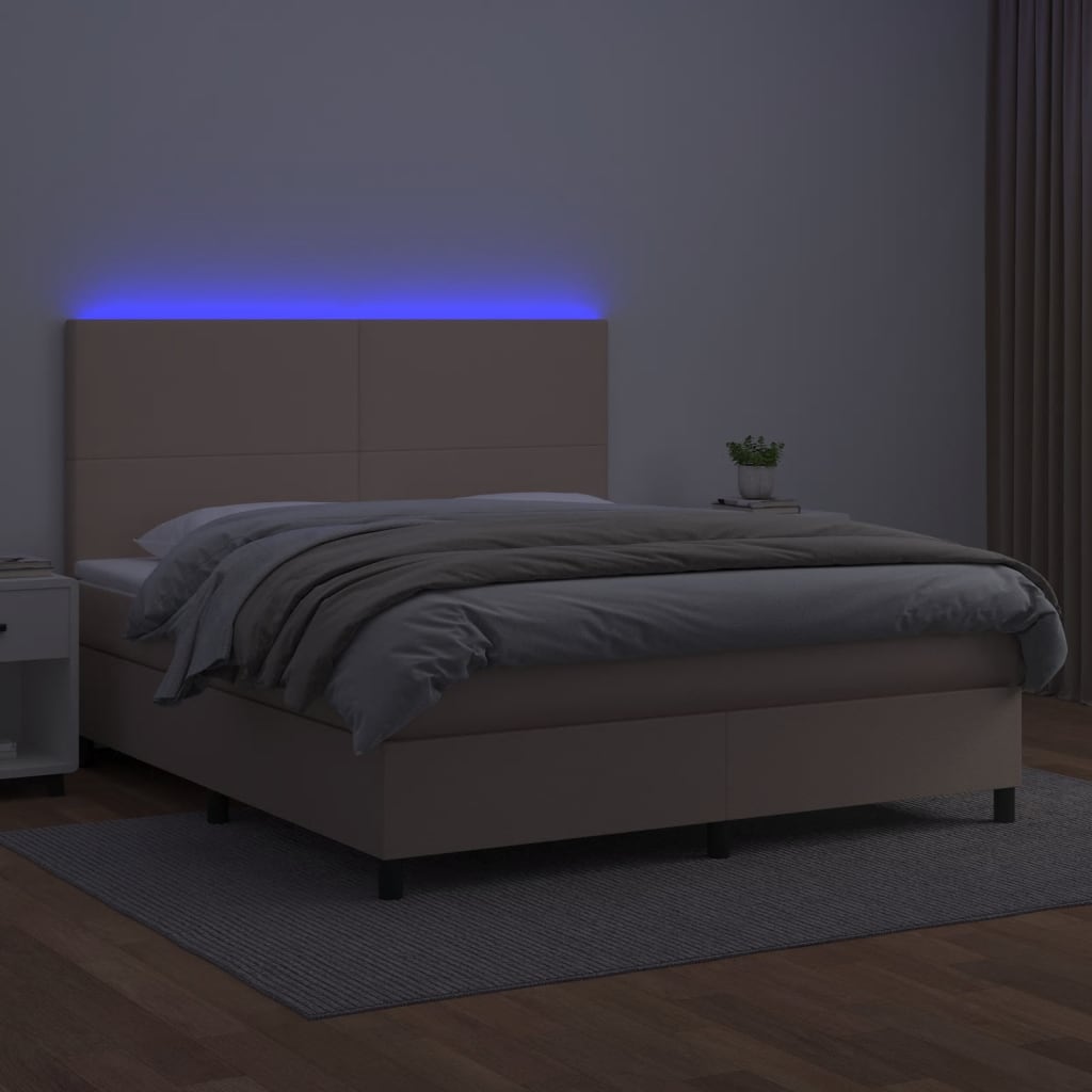 vidaXL Cama box spring colchón LED cuero sintético capuchino 180x200cm