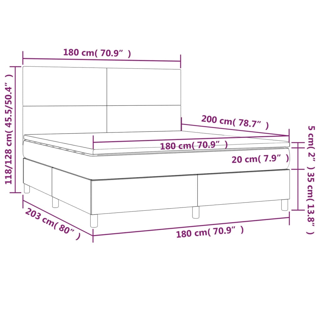 vidaXL Cama box spring colchón LED cuero sintético capuchino 180x200cm