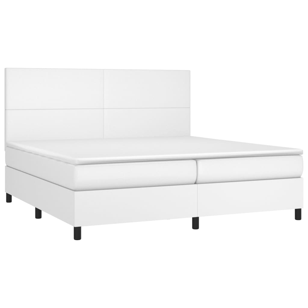 vidaXL Cama box spring colchón y LED cuero sintético blanco 200x200 cm