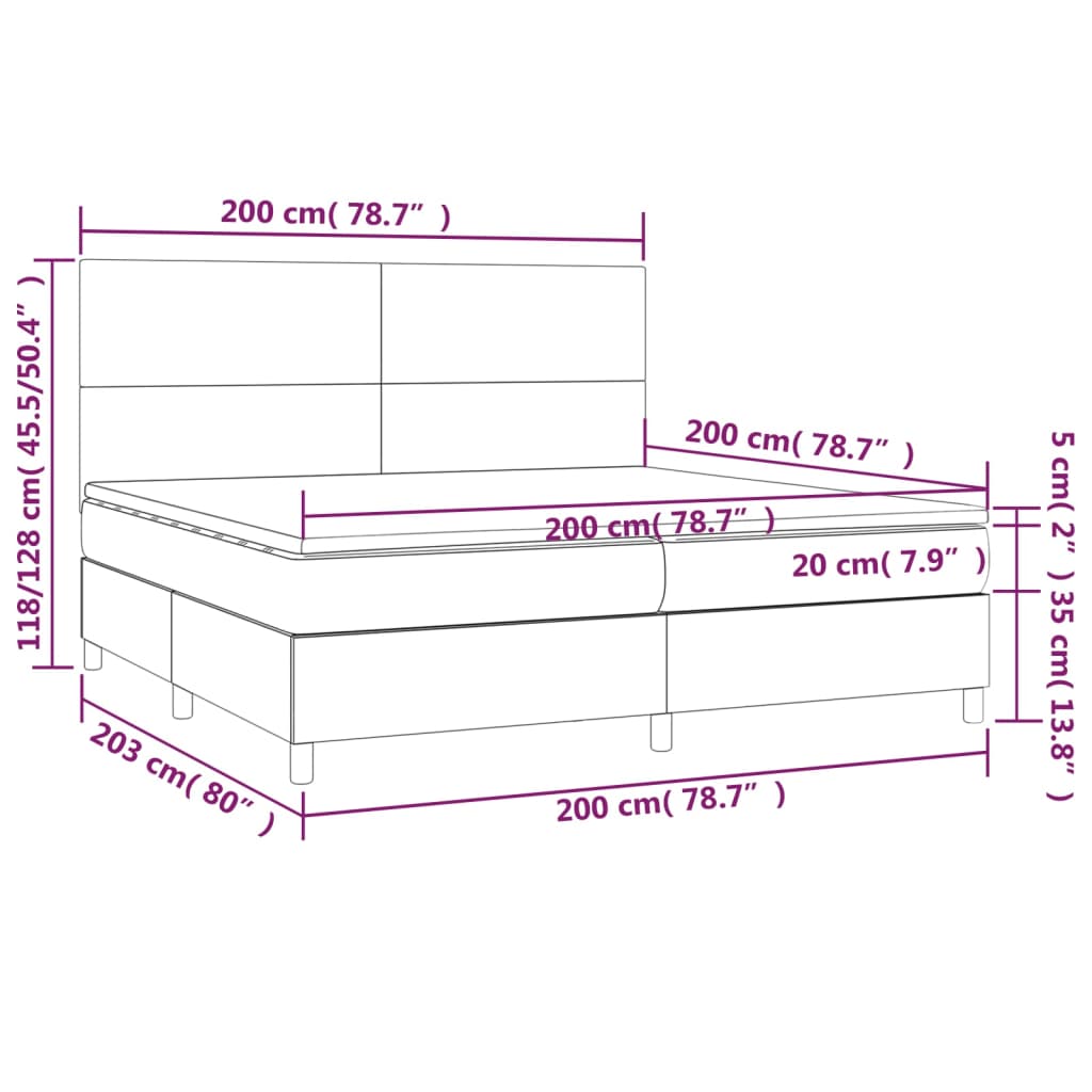 vidaXL Cama box spring colchón y LED cuero sintético blanco 200x200 cm