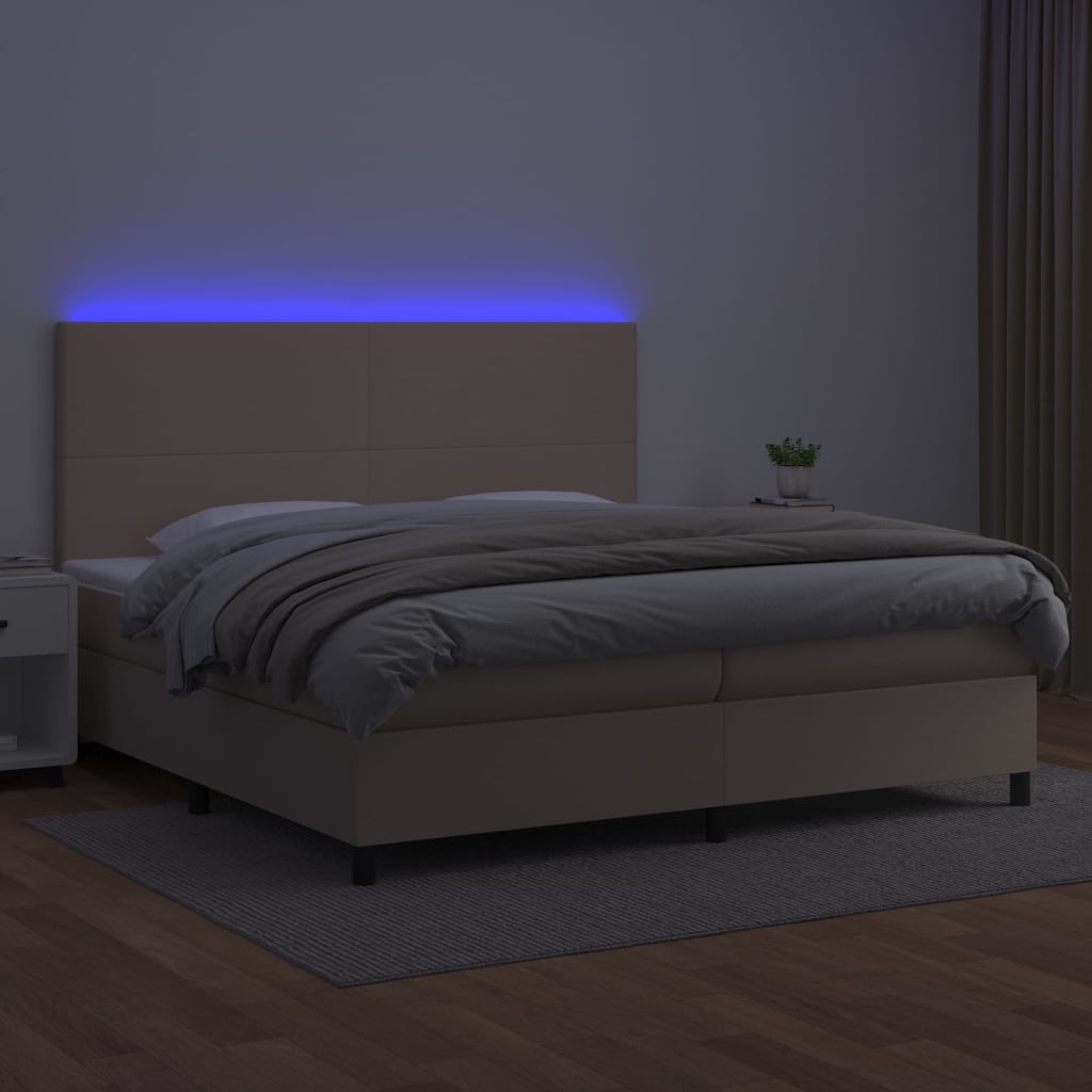 vidaXL Cama box spring colchón LED cuero sintético capuchino 200x200cm