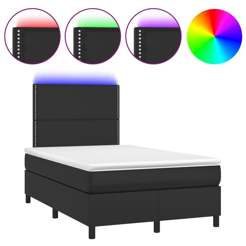 vidaXL Cama box spring colchón y LED cuero sintético negro 120x200 cm