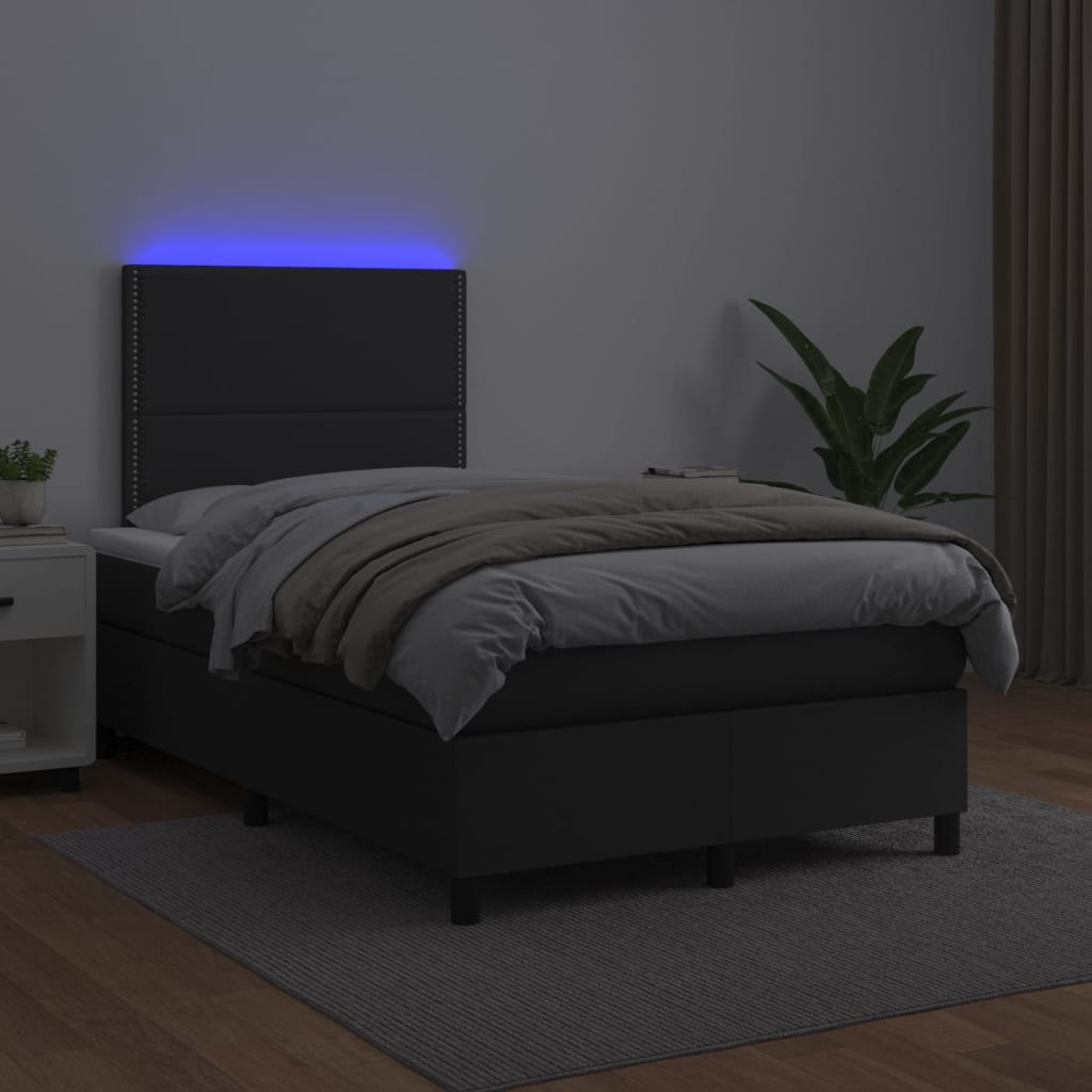 vidaXL Cama box spring colchón y LED cuero sintético negro 120x200 cm