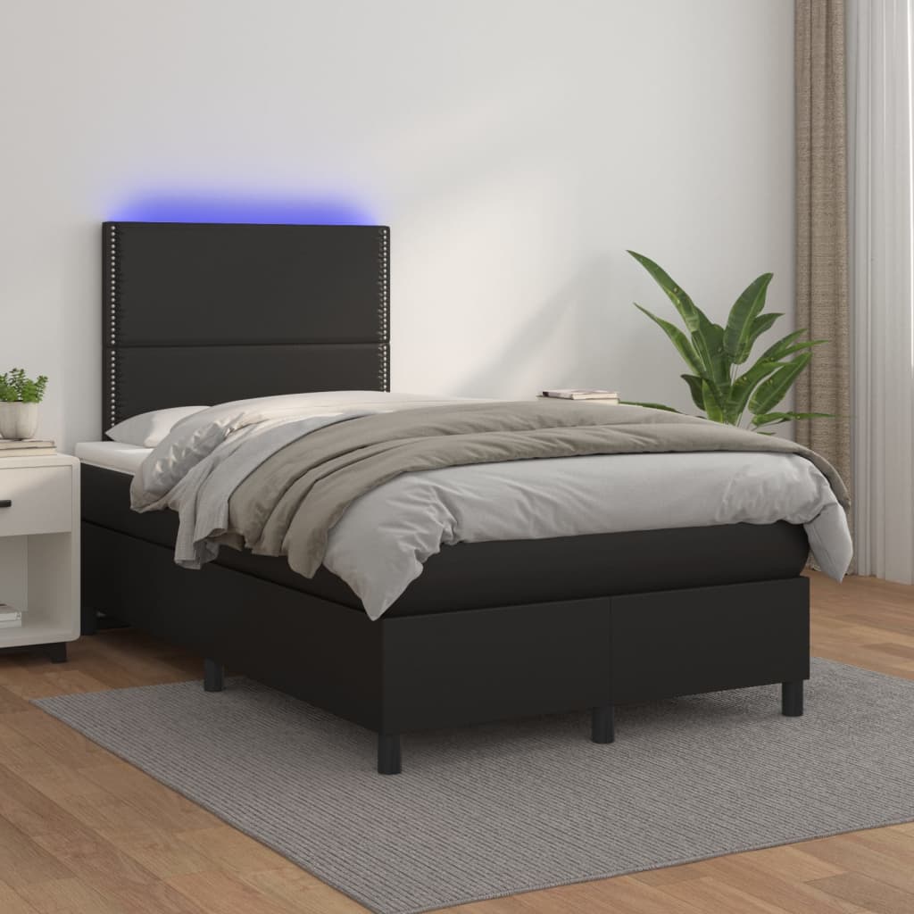 vidaXL Cama box spring colchón y LED cuero sintético negro 120x200 cm