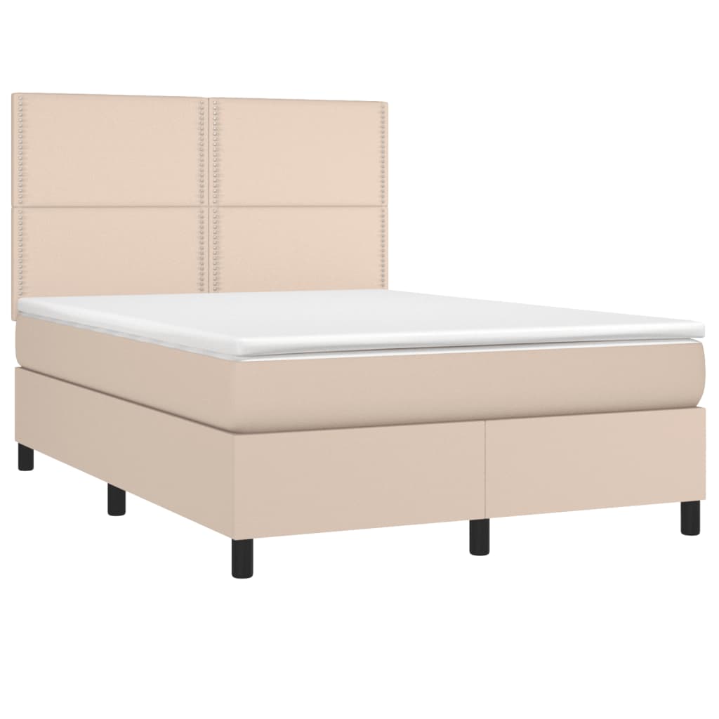 vidaXL Cama box spring colchón LED cuero sintético capuchino 140x200cm