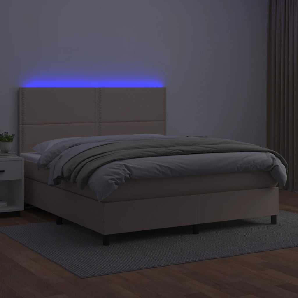 vidaXL Cama box spring colchón LED cuero sintético capuchino 140x200cm