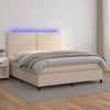 vidaXL Cama box spring colchón LED cuero sintético capuchino 140x200cm