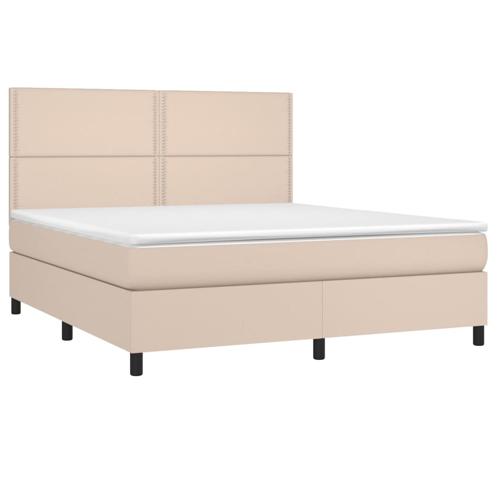 vidaXL Cama box spring colchón LED cuero sintético capuchino 180x200cm