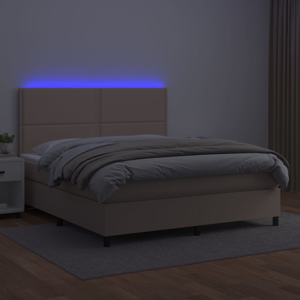 vidaXL Cama box spring colchón LED cuero sintético capuchino 180x200cm