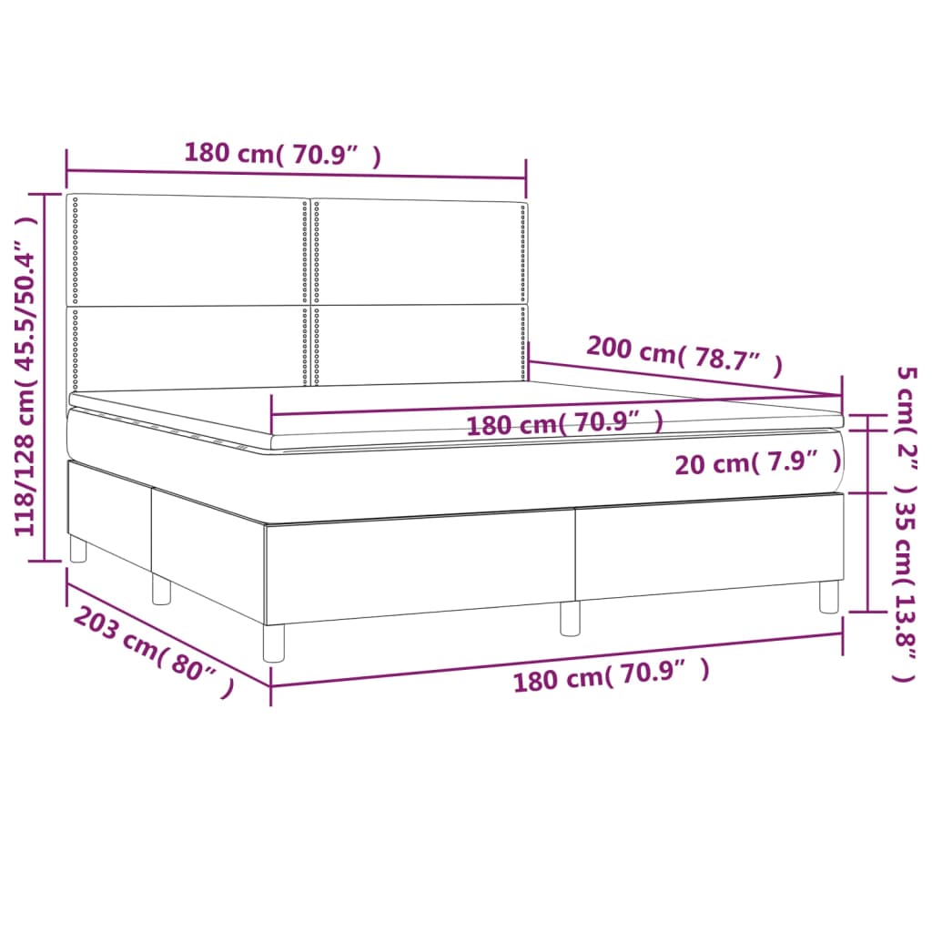 vidaXL Cama box spring colchón LED cuero sintético capuchino 180x200cm