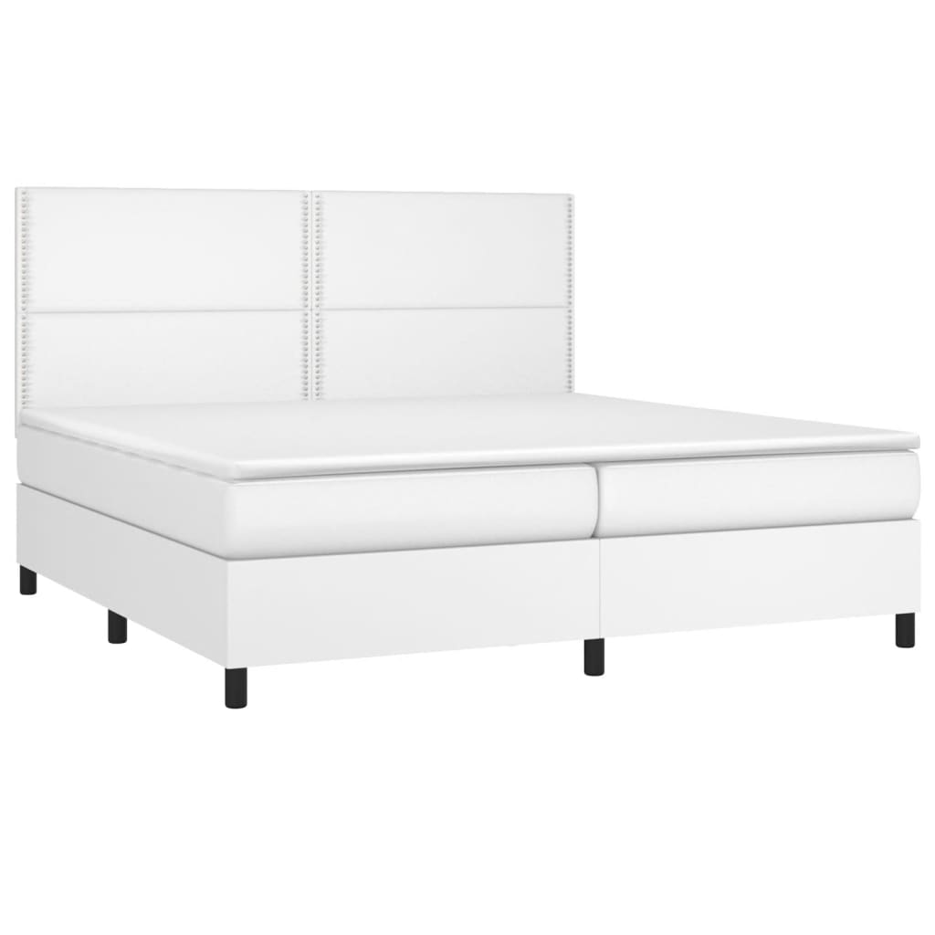 vidaXL Cama box spring colchón y LED cuero sintético blanco 200x200 cm