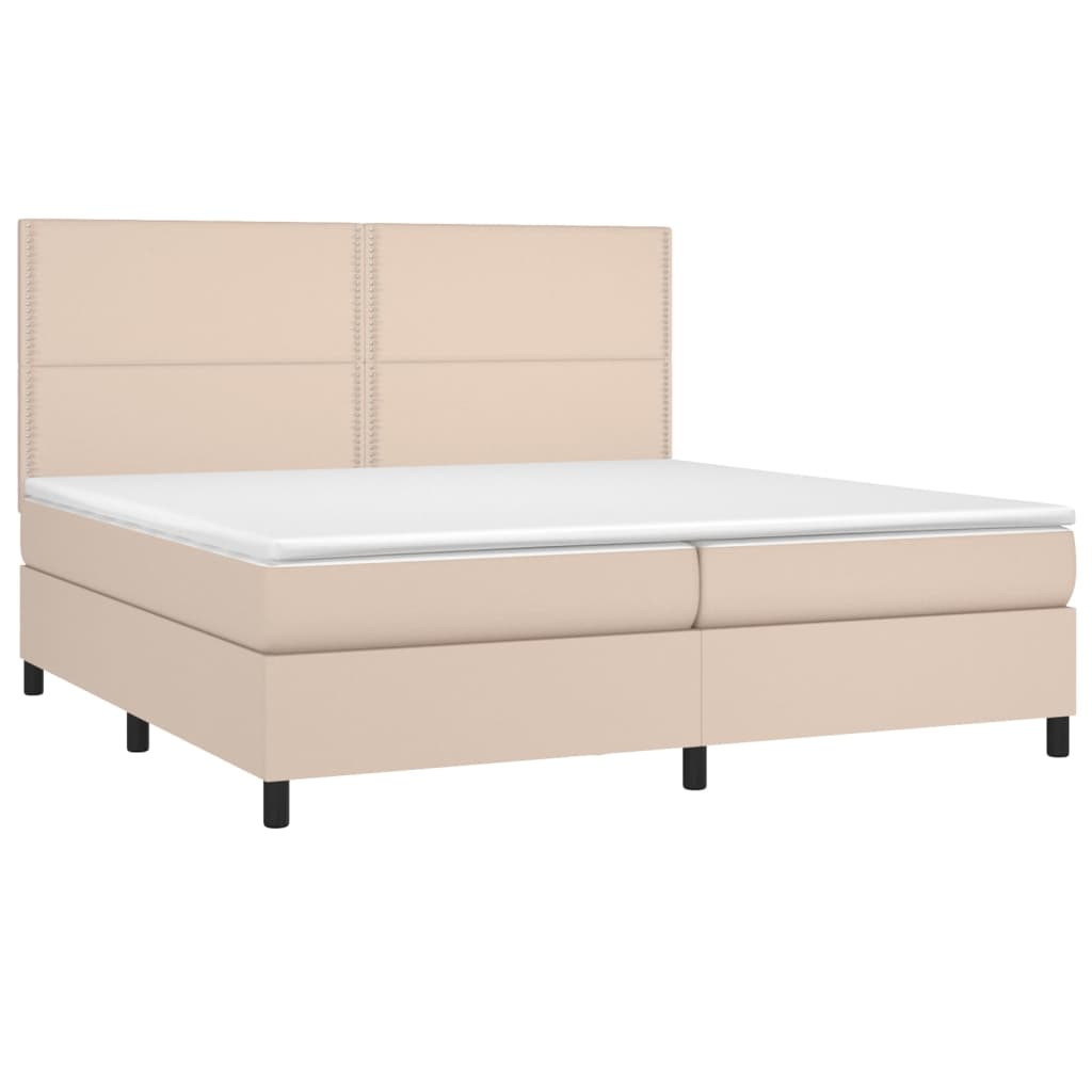 vidaXL Cama box spring colchón LED cuero sintético capuchino 200x200cm