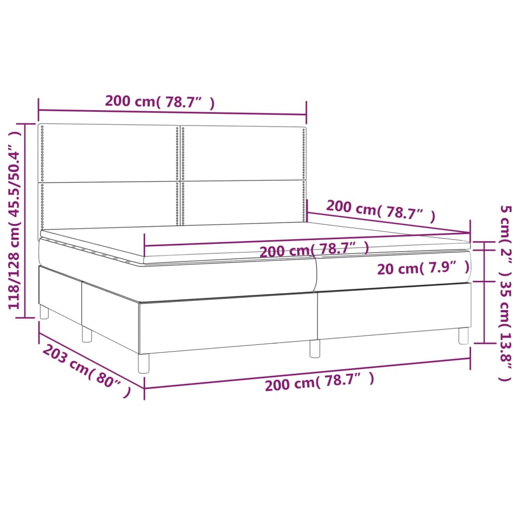 vidaXL Cama box spring colchón LED cuero sintético capuchino 200x200cm