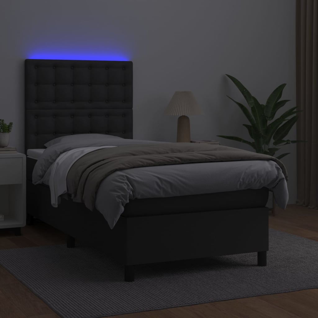 vidaXL Cama box spring y colchón LED cuero sintético negro 80x200 cm