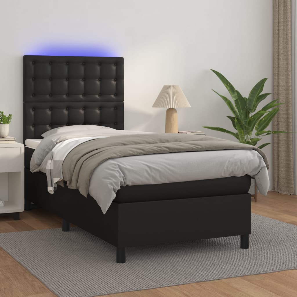 vidaXL Cama box spring y colchón LED cuero sintético negro 80x200 cm