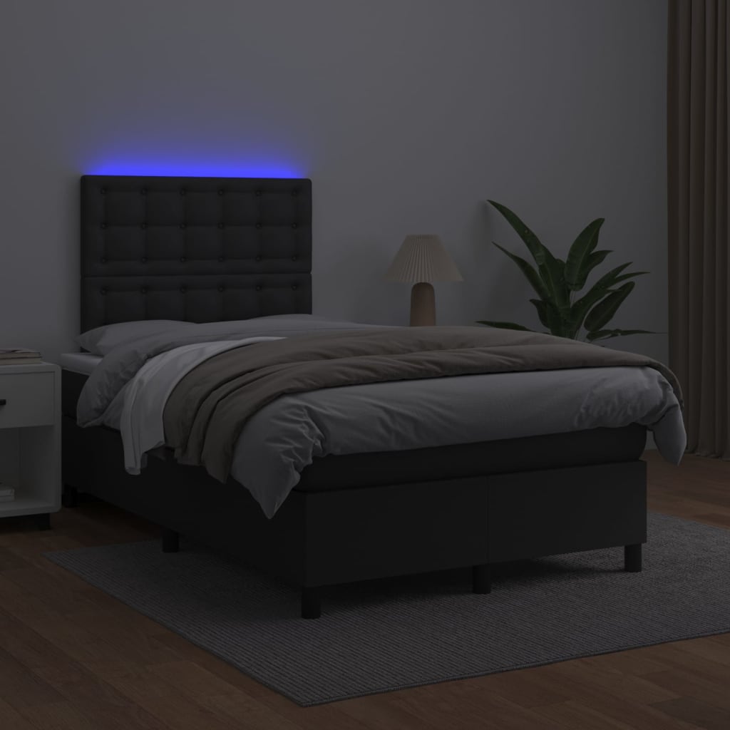 vidaXL Cama box spring colchón y LED cuero sintético negro 120x200 cm