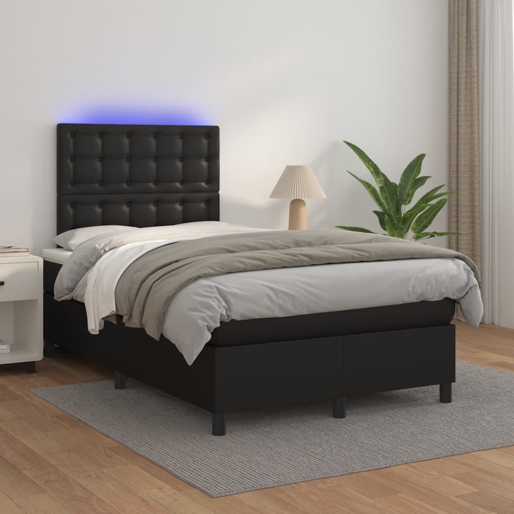 vidaXL Cama box spring colchón y LED cuero sintético negro 120x200 cm