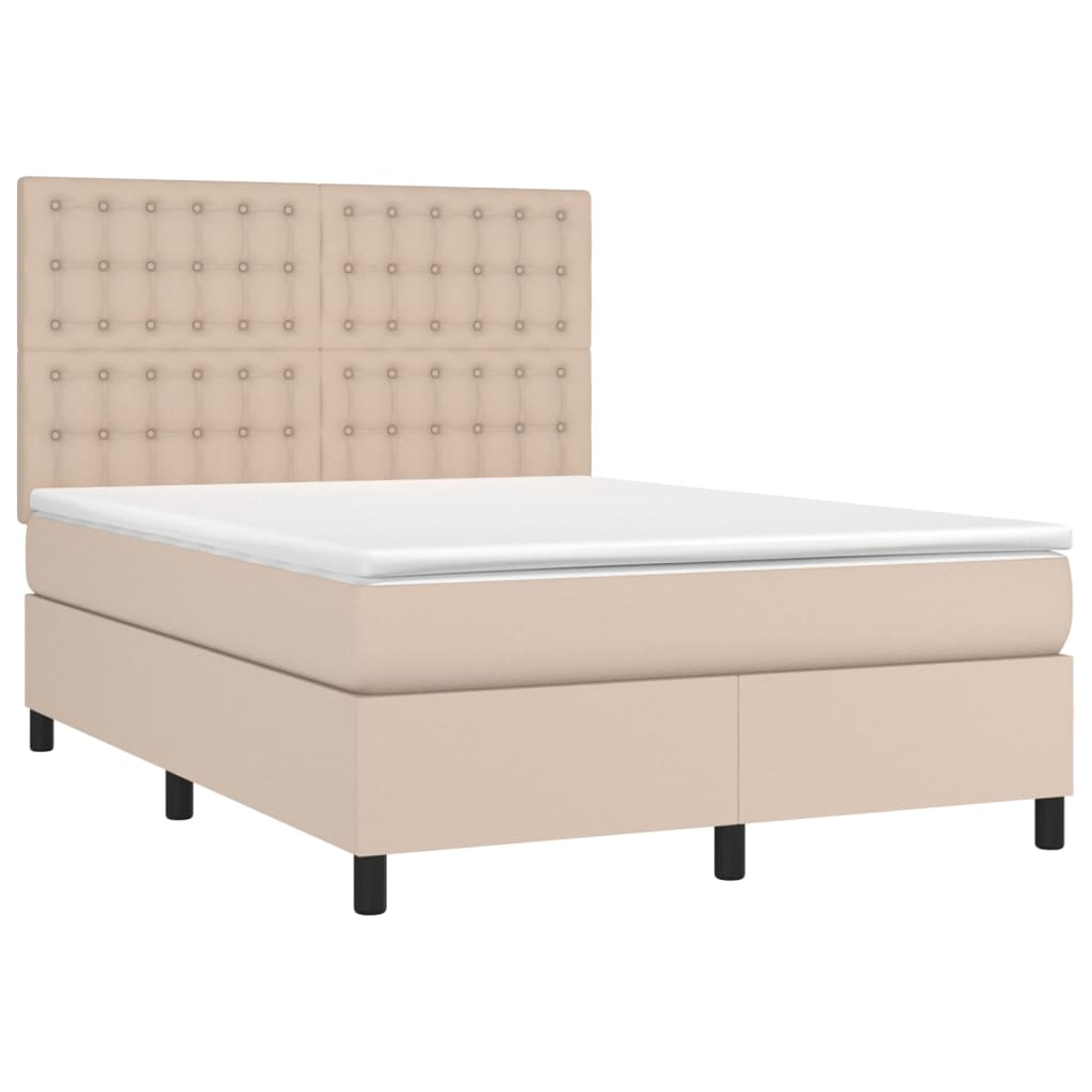 vidaXL Cama box spring colchón LED cuero sintético capuchino 140x200cm