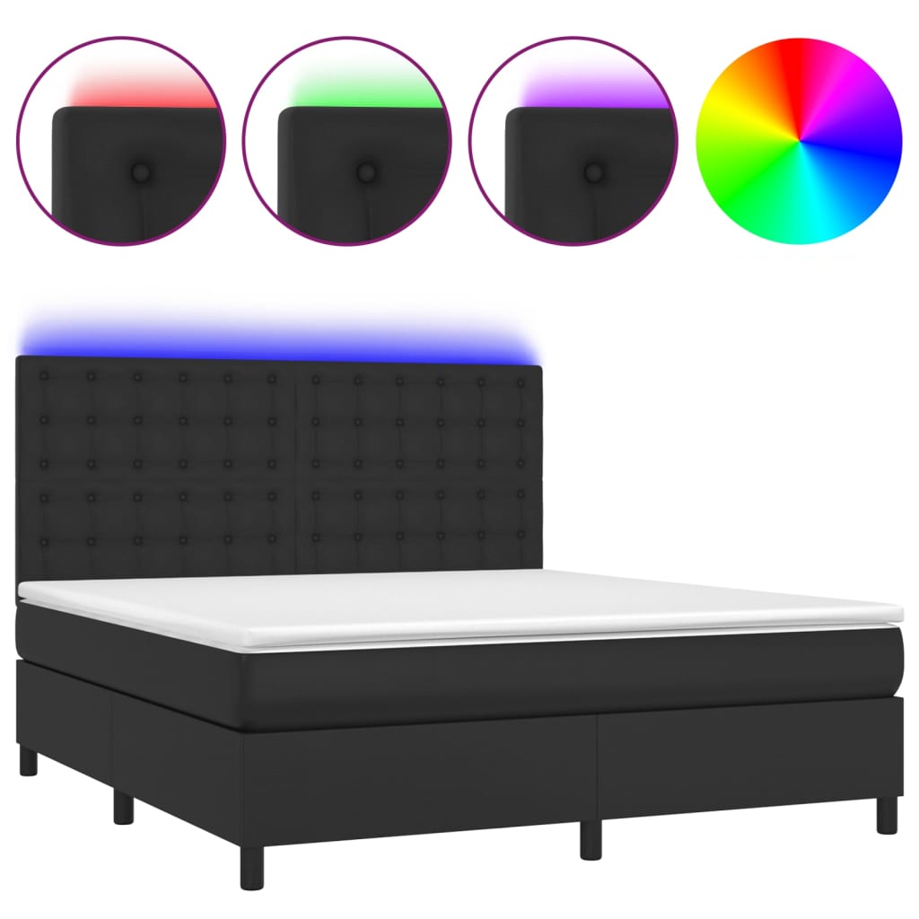 vidaXL Cama box spring colchón y LED cuero sintético negro 160x200 cm