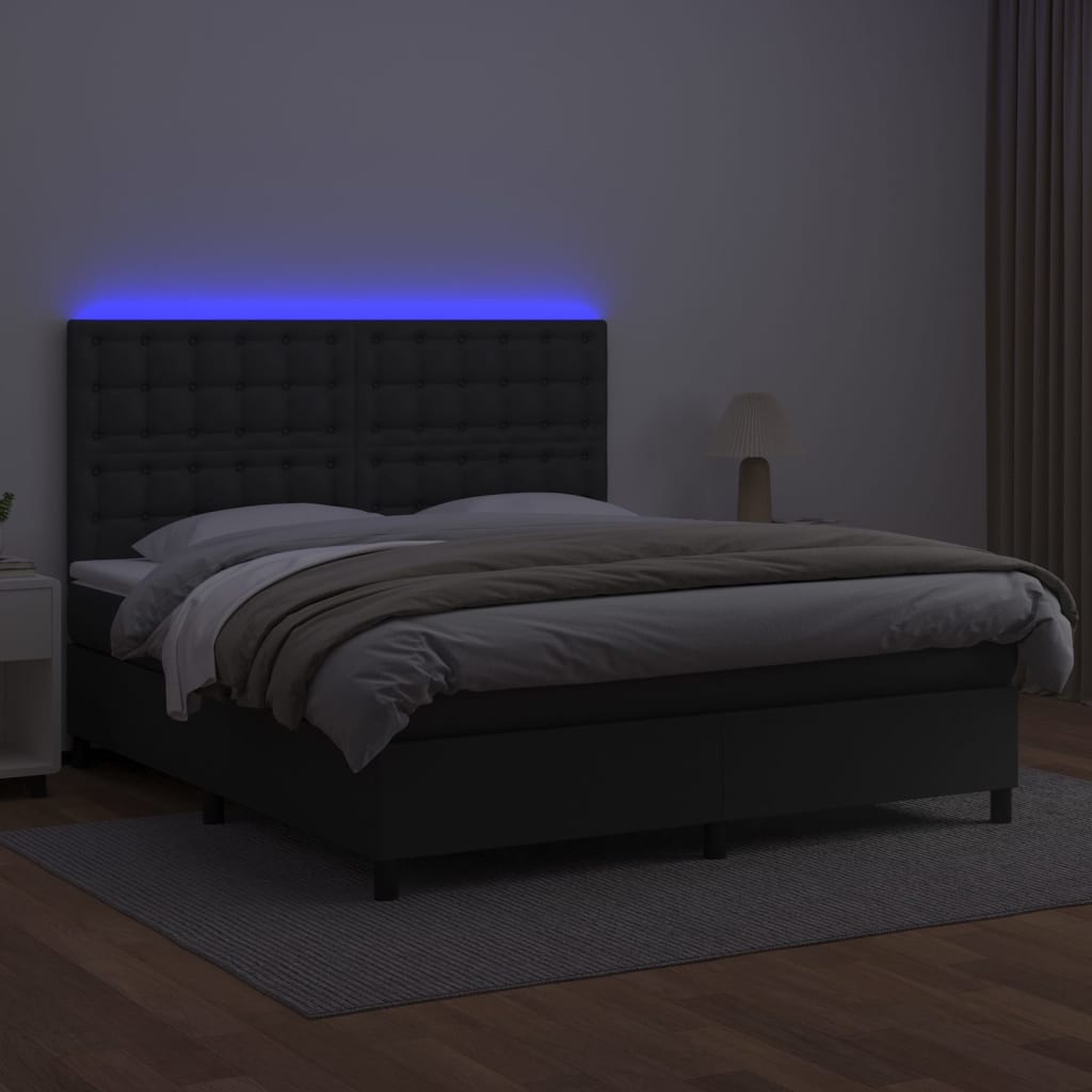 vidaXL Cama box spring colchón y LED cuero sintético negro 160x200 cm