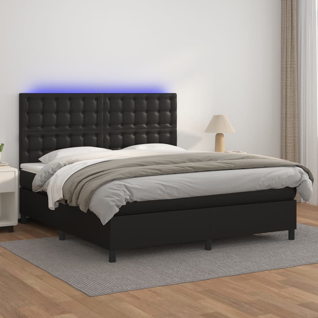 vidaXL Cama box spring colchón y LED cuero sintético negro 160x200 cm