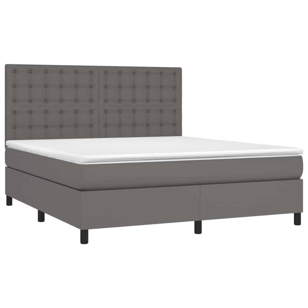 vidaXL Cama box spring colchón y LED cuero sintético gris 160x200 cm