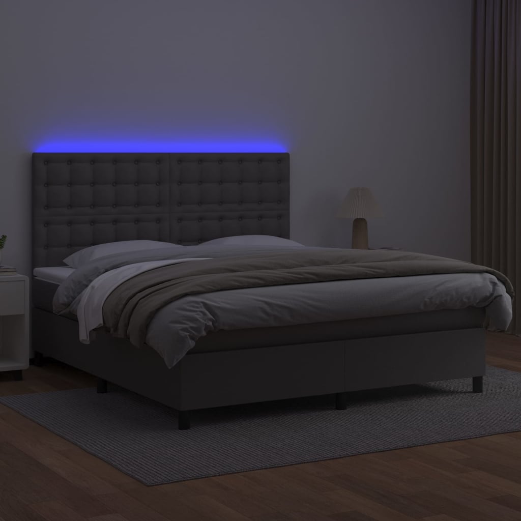 vidaXL Cama box spring colchón y LED cuero sintético gris 160x200 cm