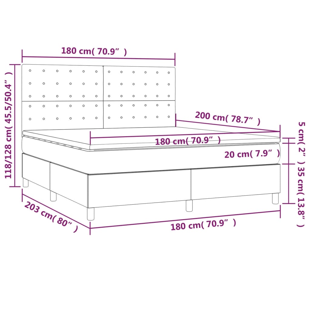 vidaXL Cama box spring colchón y LED cuero sintético negro 180x200 cm