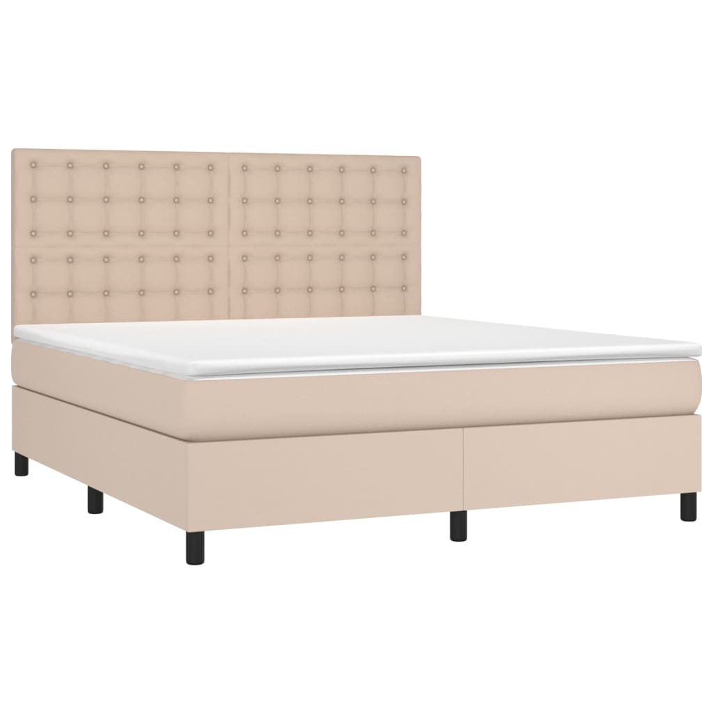 vidaXL Cama box spring colchón LED cuero sintético capuchino 180x200cm