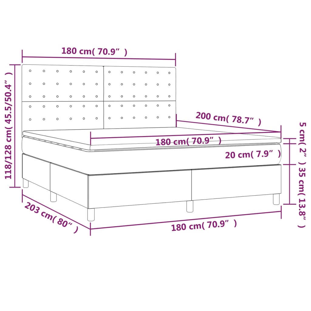 vidaXL Cama box spring colchón LED cuero sintético capuchino 180x200cm