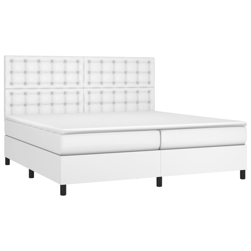 vidaXL Cama box spring colchón y LED cuero sintético blanco 200x200 cm