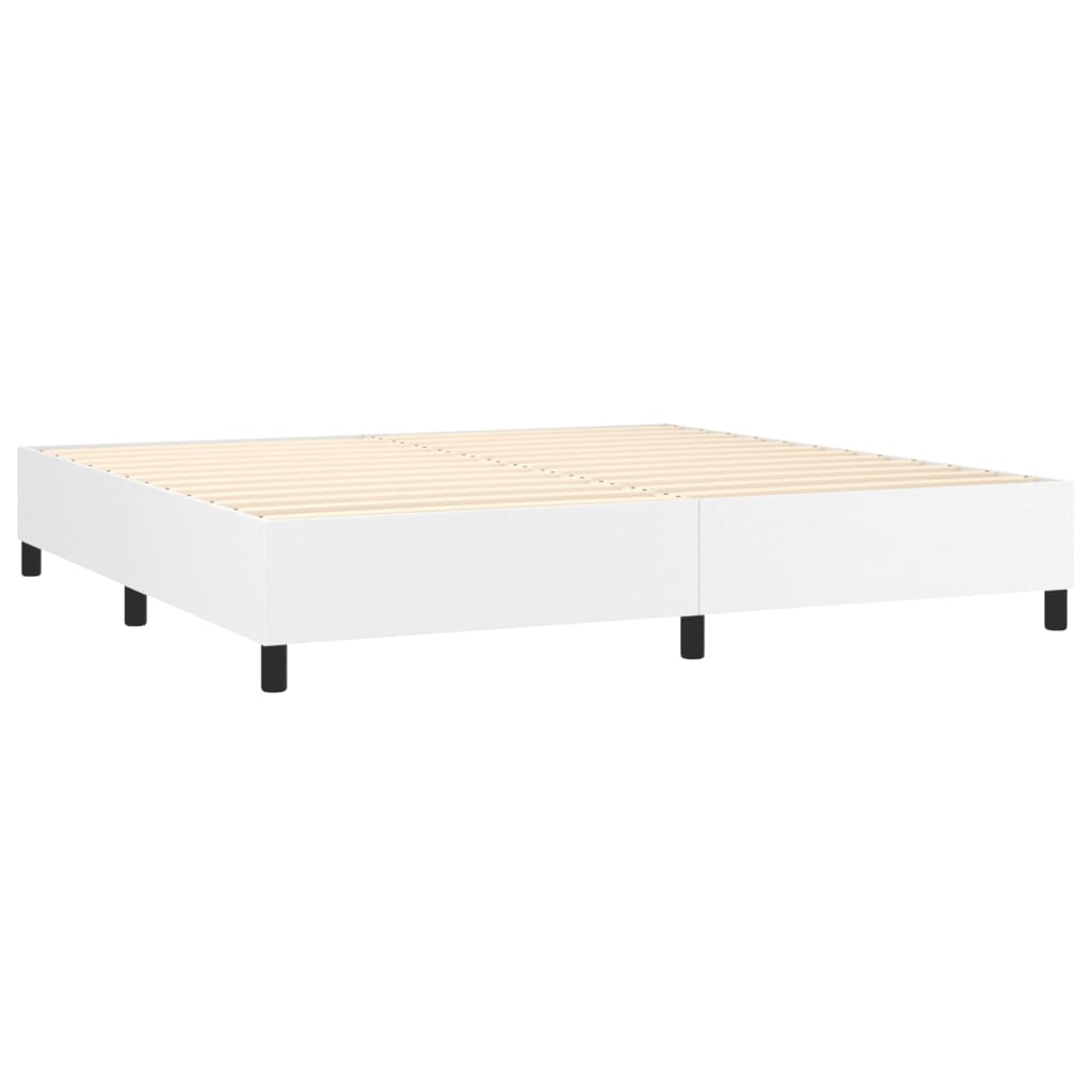 vidaXL Cama box spring colchón y LED cuero sintético blanco 200x200 cm