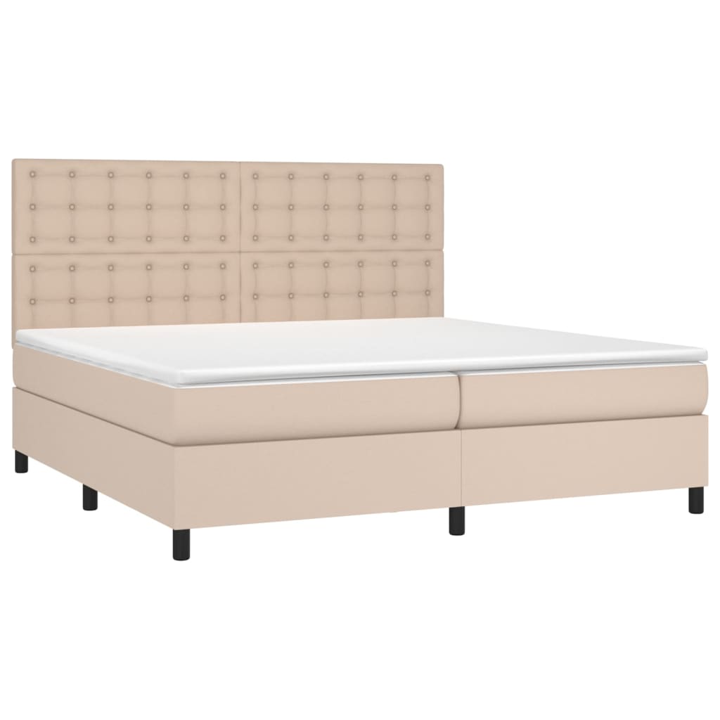 vidaXL Cama box spring colchón LED cuero sintético capuchino 200x200cm