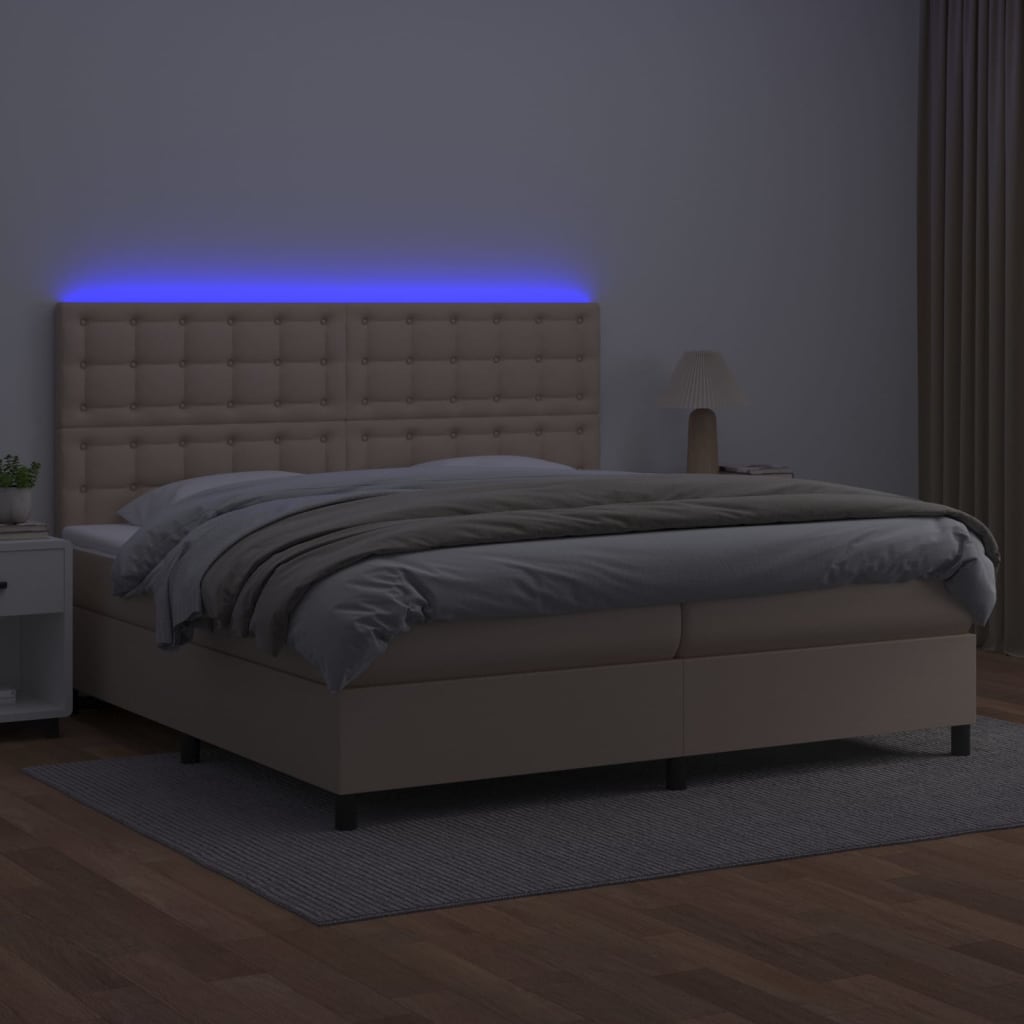 vidaXL Cama box spring colchón LED cuero sintético capuchino 200x200cm