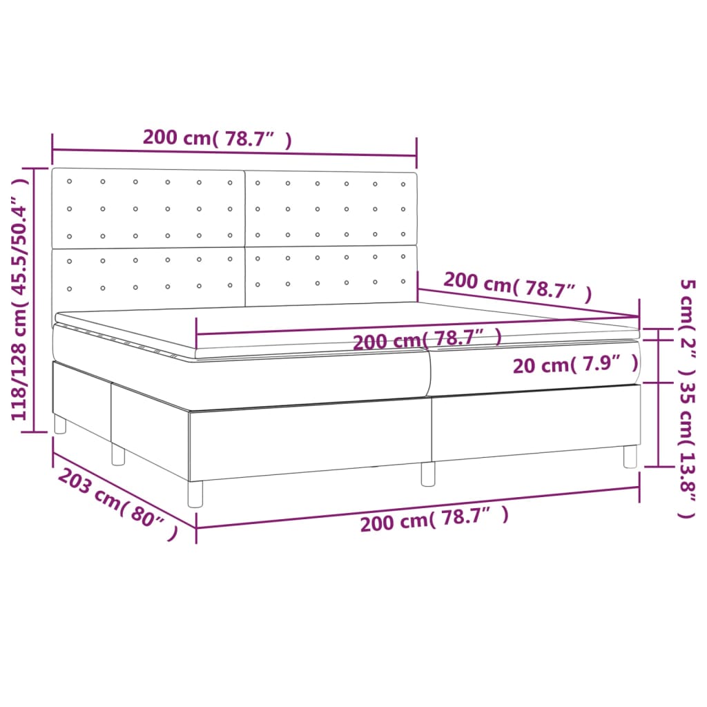 vidaXL Cama box spring colchón LED cuero sintético capuchino 200x200cm