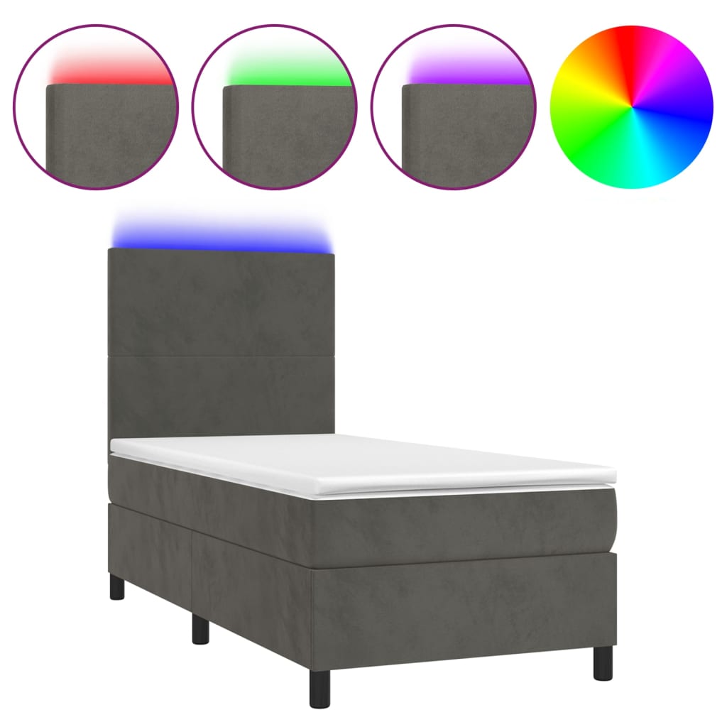 vidaXL Cama box spring colchón y LED terciopelo gris oscuro 80x200 cm