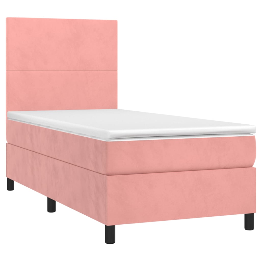 vidaXL Cama box spring colchón y LED terciopelo rosa 90x200 cm