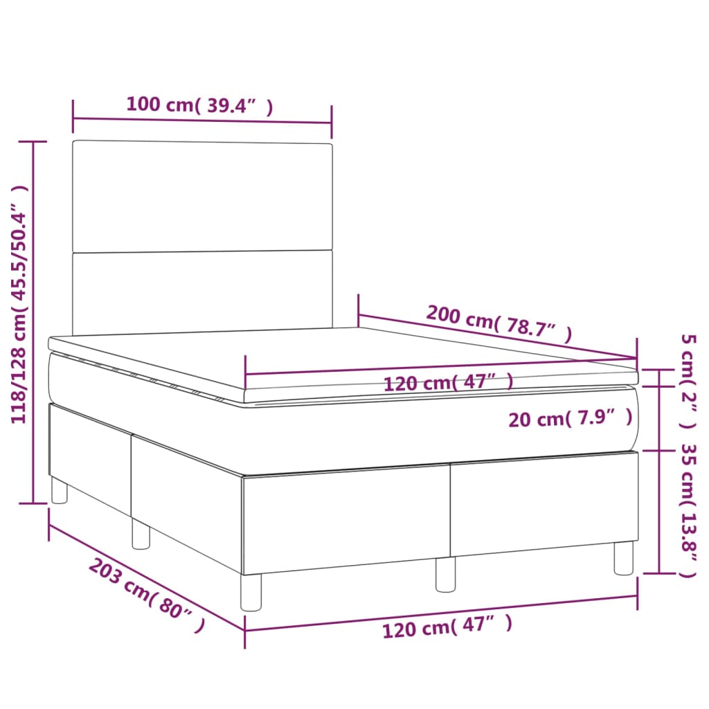 vidaXL Cama box spring colchón y LED terciopelo verde oscuro 120x200cm