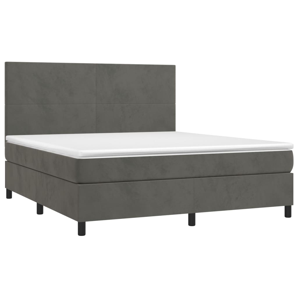 vidaXL Cama box spring colchón y LED terciopelo gris oscuro 160x200 cm