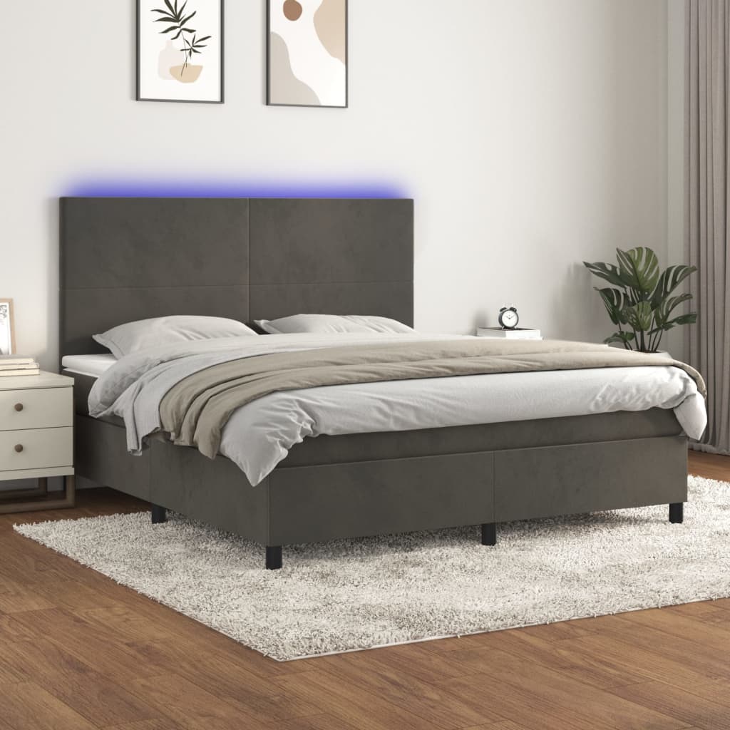 vidaXL Cama box spring colchón y LED terciopelo gris oscuro 160x200 cm