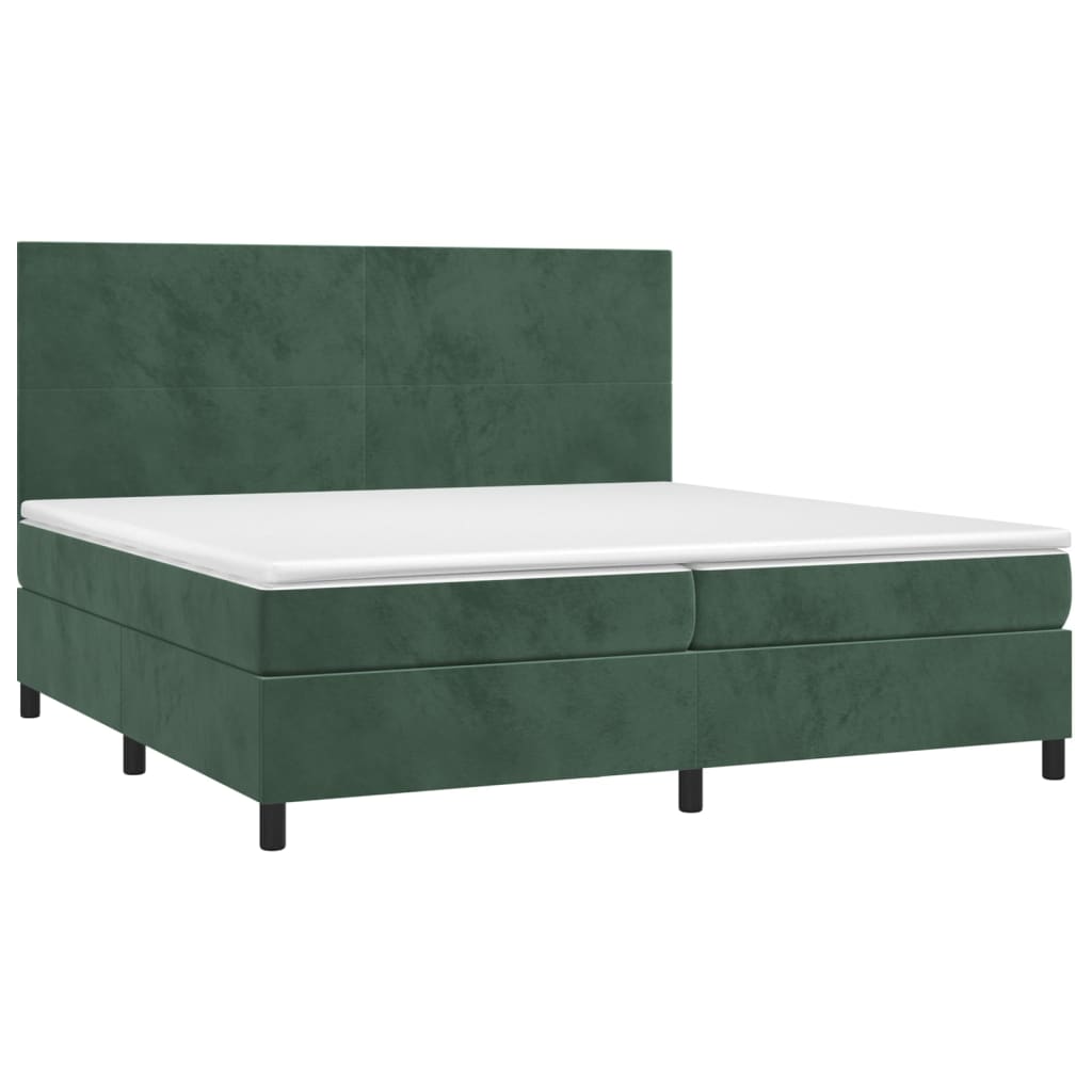 vidaXL Cama box spring colchón y LED terciopelo verde oscuro 200x200cm