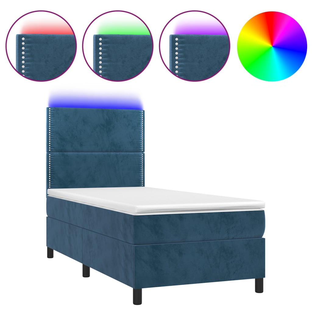 vidaXL Cama box spring colchón y LED terciopelo azul oscuro 80x200 cm