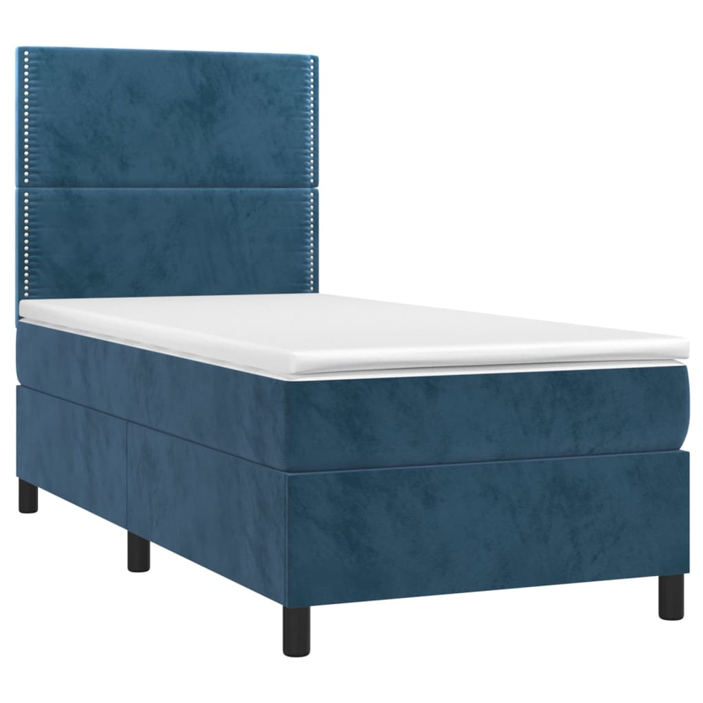 vidaXL Cama box spring colchón y LED terciopelo azul oscuro 80x200 cm