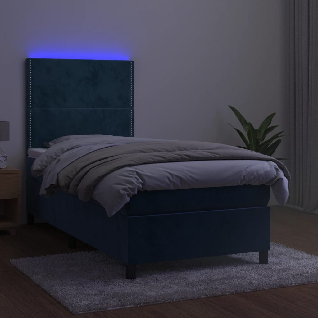 vidaXL Cama box spring colchón y LED terciopelo azul oscuro 80x200 cm