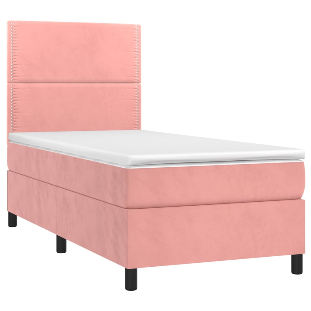 vidaXL Cama box spring colchón y LED terciopelo rosa 90x200 cm