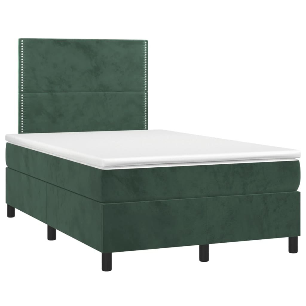 vidaXL Cama box spring colchón y LED terciopelo verde oscuro 120x200cm